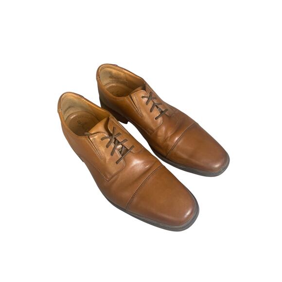 Clarks Men’s Tilden Cap Tan Leather Lace Dress Shoes With Cap Toe Design 11M main image 4